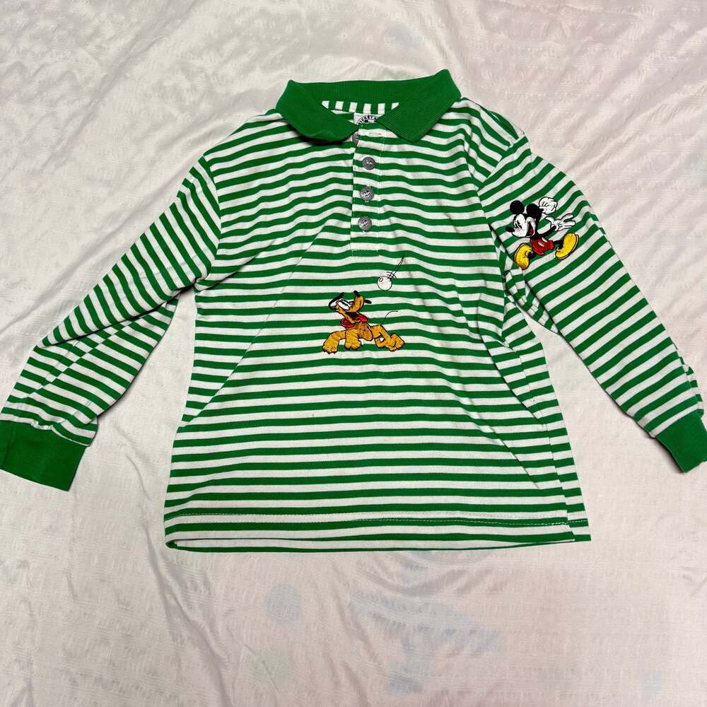 VINTAGE Disney Store Mickey Mouse Long Sleeve Striped Polo Shirt